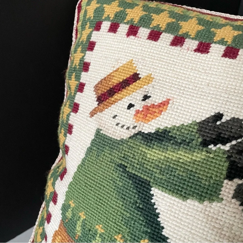 Snowman Family Needlepoint Holiday Pillow